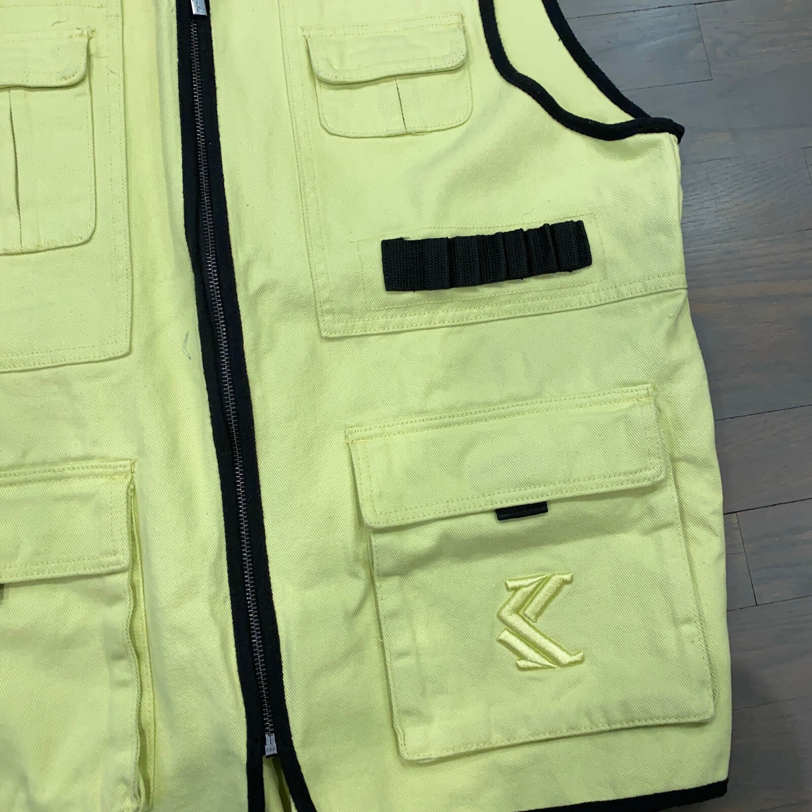 Karl Kani Neon Yellow Denim Utility Vest Retro 90's Men's Size Large NWOT