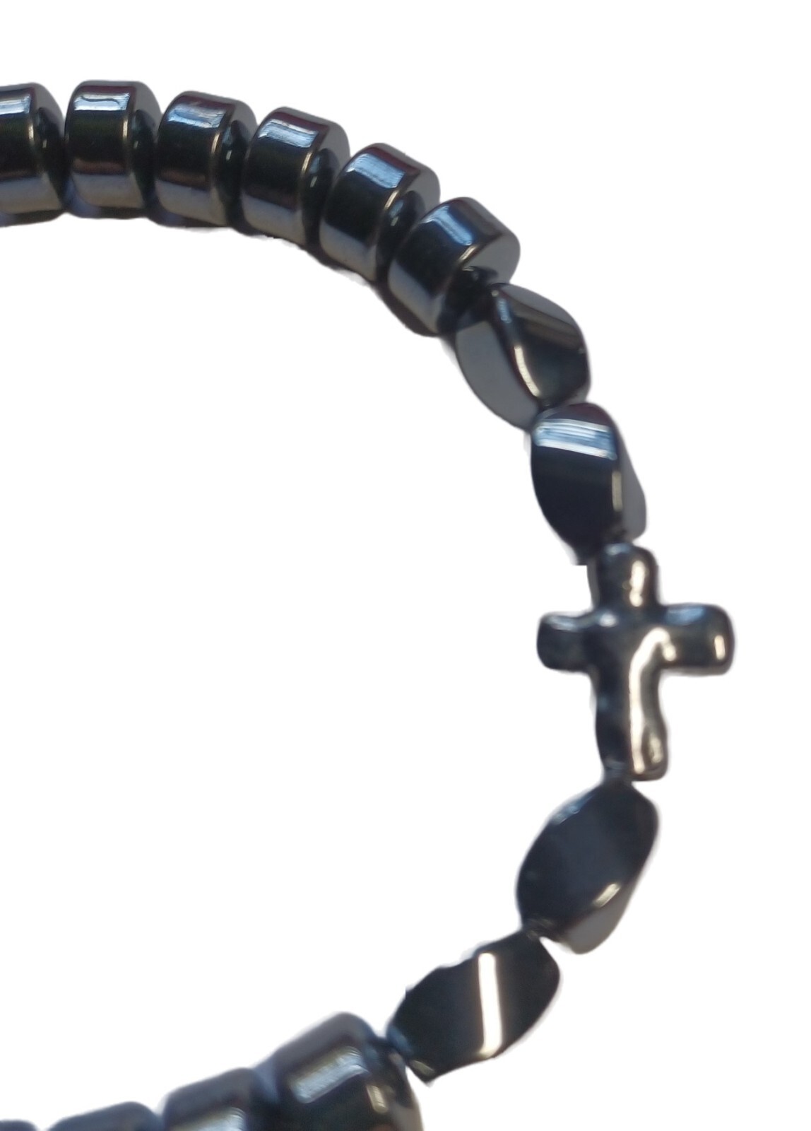 Chic Hematite Beaded Bracelet with Cross Charm