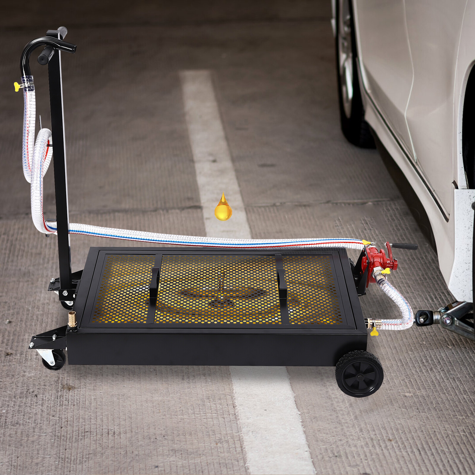 Oil Drain Pan 15 Gallon Oil Drain Tank Oil Change Pan with Manual Rotary Pump