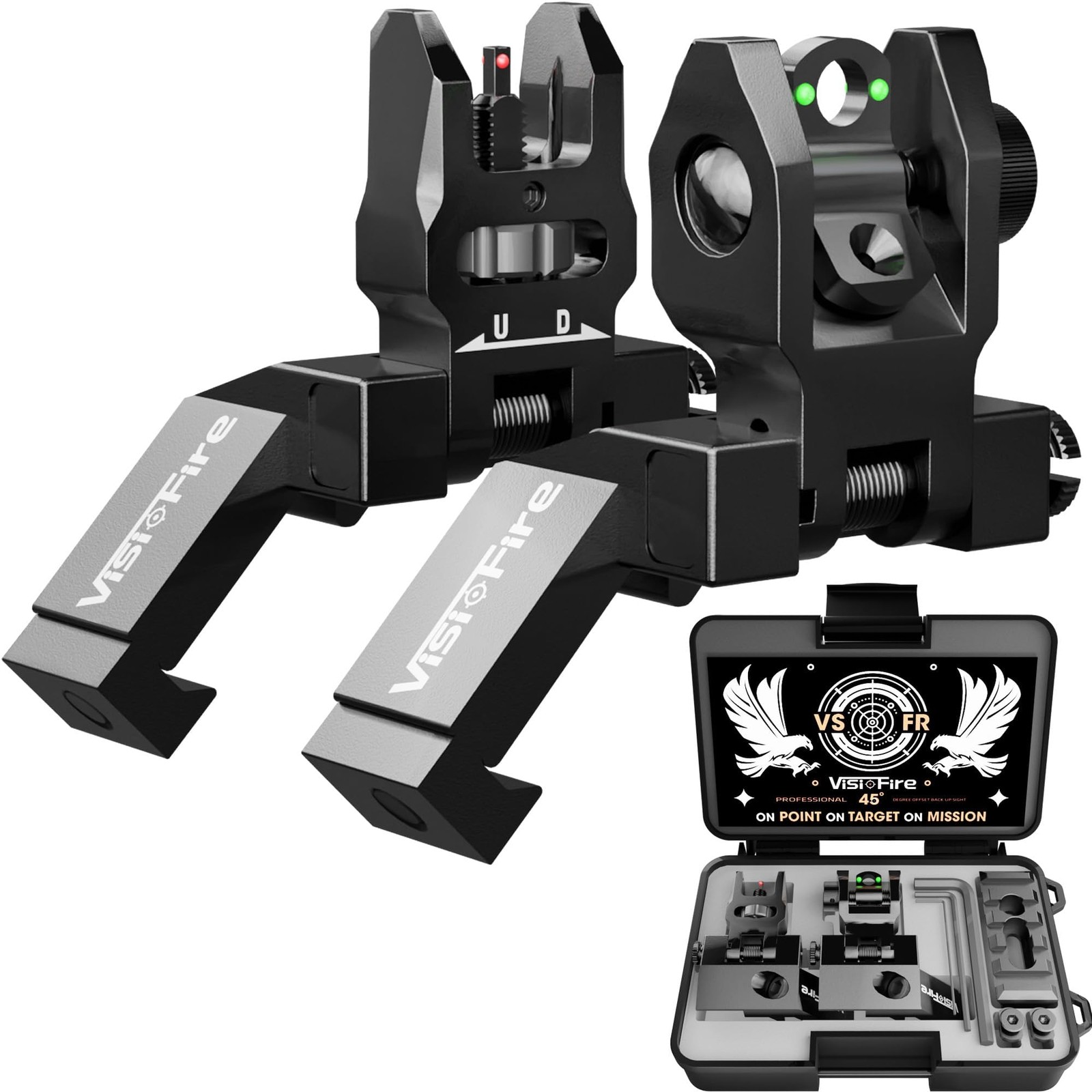 Visiofire 45 Degree Offset Iron Sights| Flip Up Fiber Optic Sights with Black