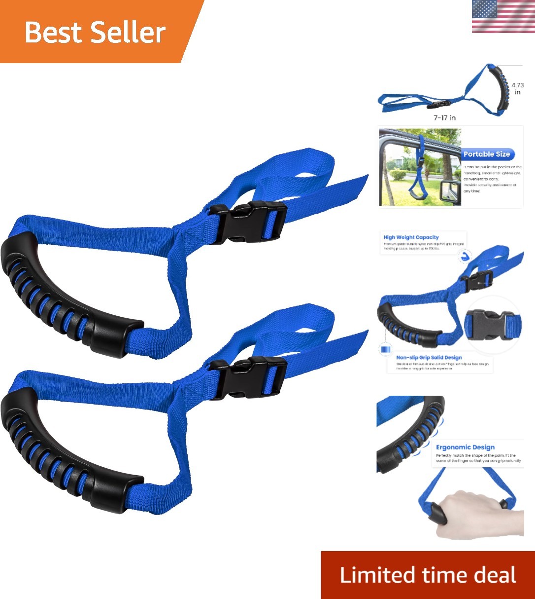 Portable Auto Cane Support Handle - Adjustable Safety Assist Grab Bar 2 Pack