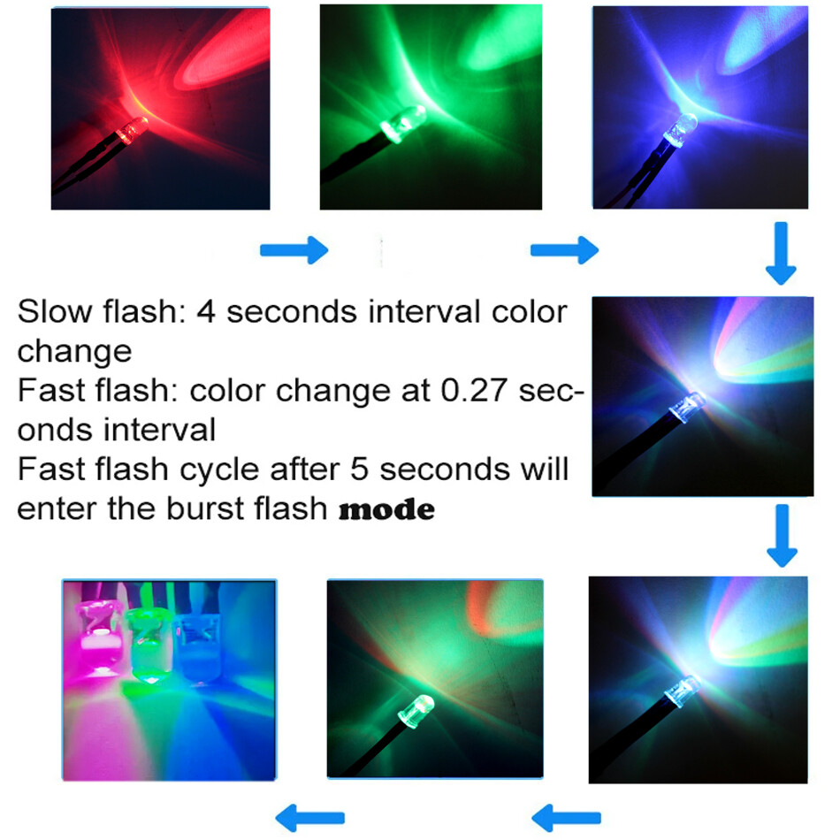 5mm Multicolor Slow/Fast Flashing LED diode Blinking light Emitting Diode 2pin