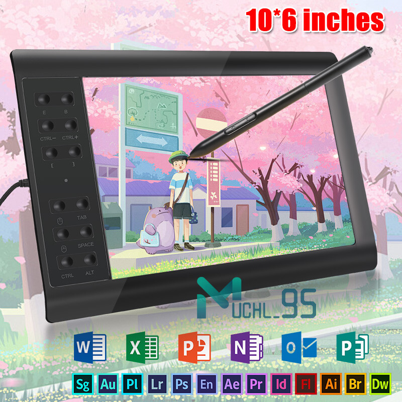 Digital Graphic Drawing Tablet w/ Battery-free Pen for Mac, Windows PC & Android