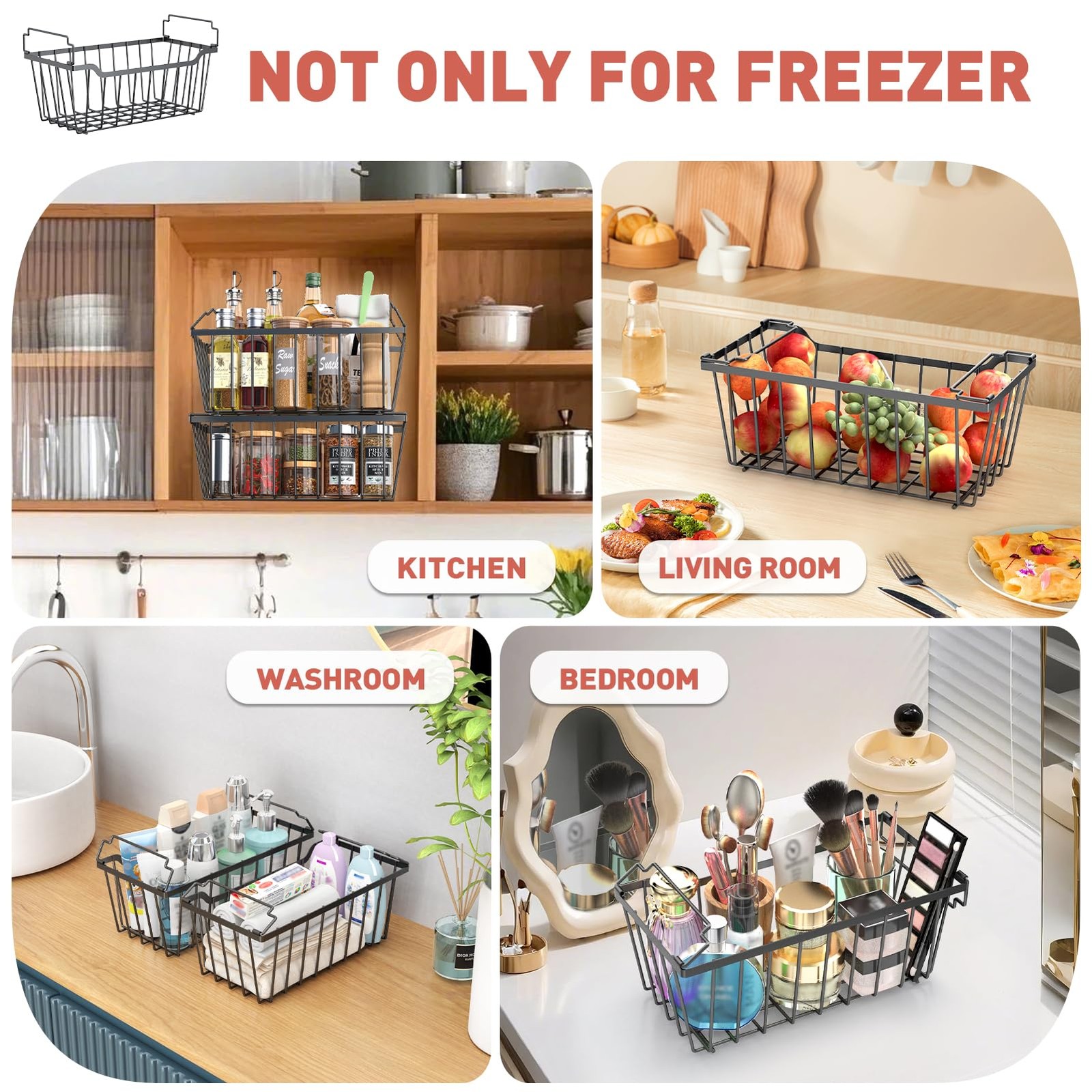 Freezer Organizer Bins with Foldable Handle, 4 Pack Stackable Freezer Baskets...