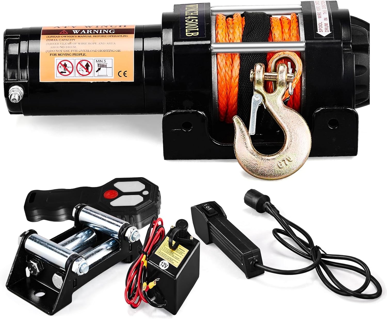 Trailer Electric Winch 4500 lb Synthetic Rope Waterproof Remote Control Towing