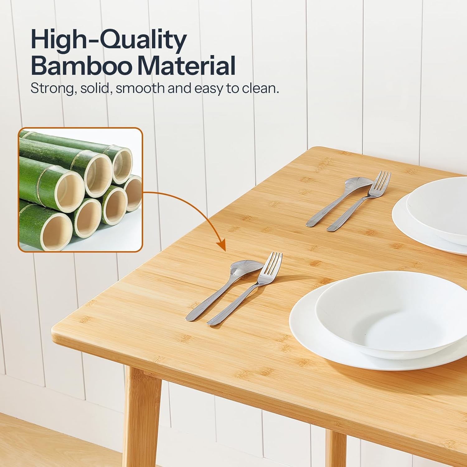 Dining Table Bamboo Rectangle Kitchen Table for 4-6 ,Easy to Assemble,