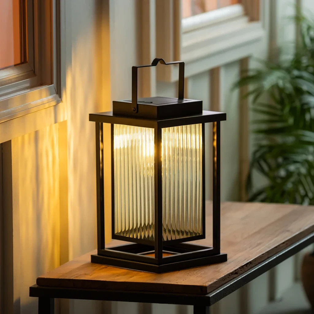 Evergreen Solar LED Revere Metal Lantern with Glass Enclosure Large 5lb USB C