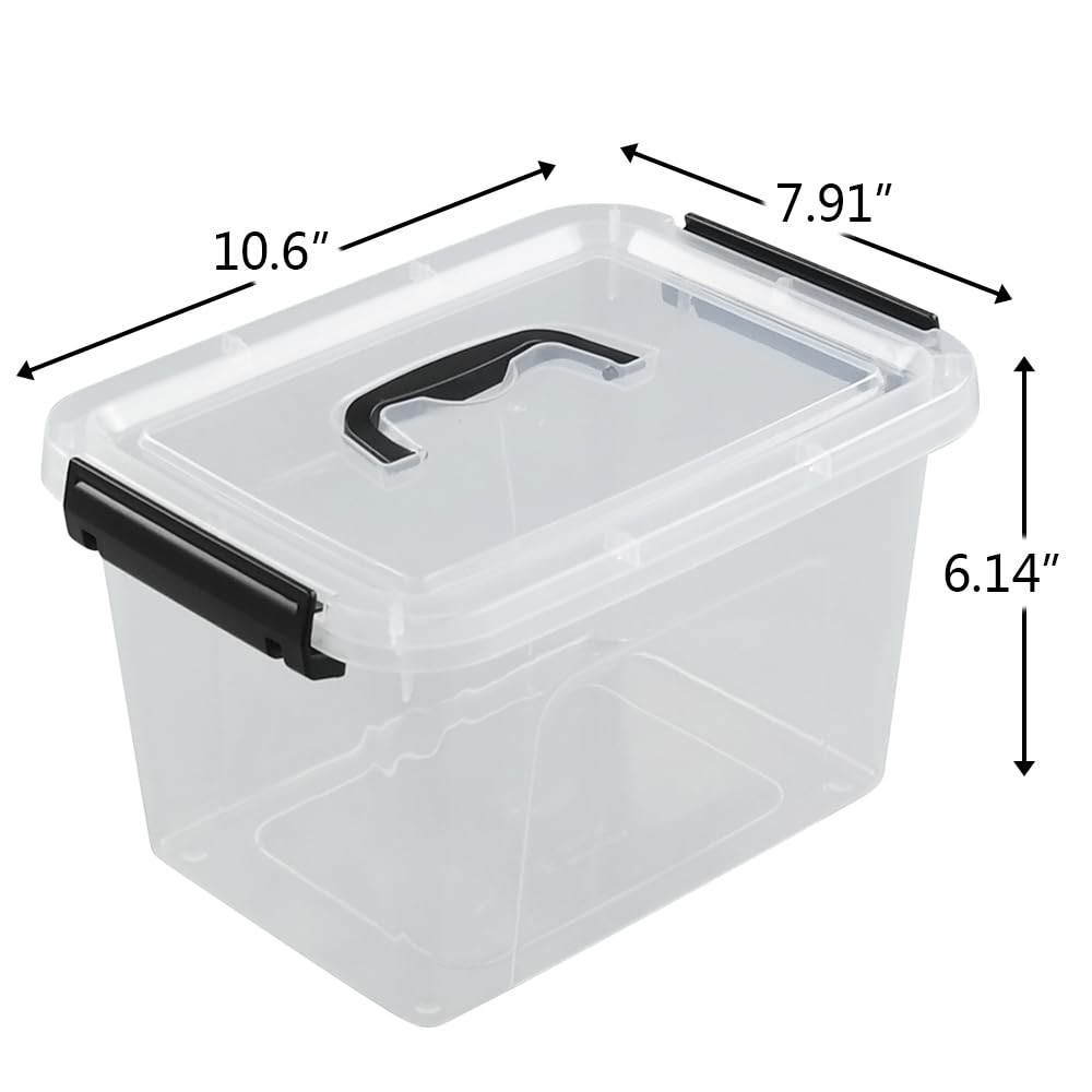 4 PCS 6 Quart Small Clear Plastic Stackable Storage Bins Latching Lids