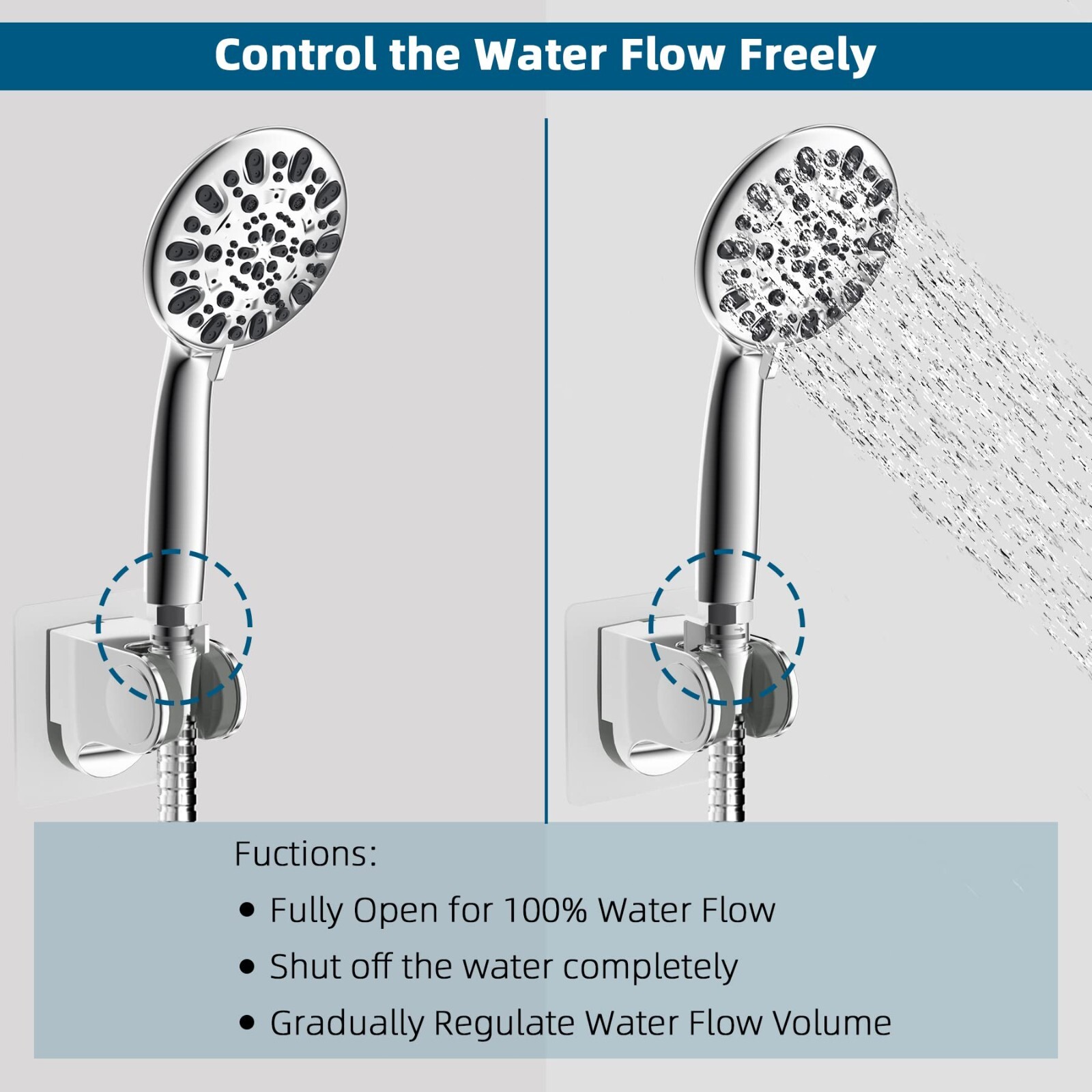 All Metal Shower Head Flow Control Valve G1/2 Brass Shut-off Valve with Handle
