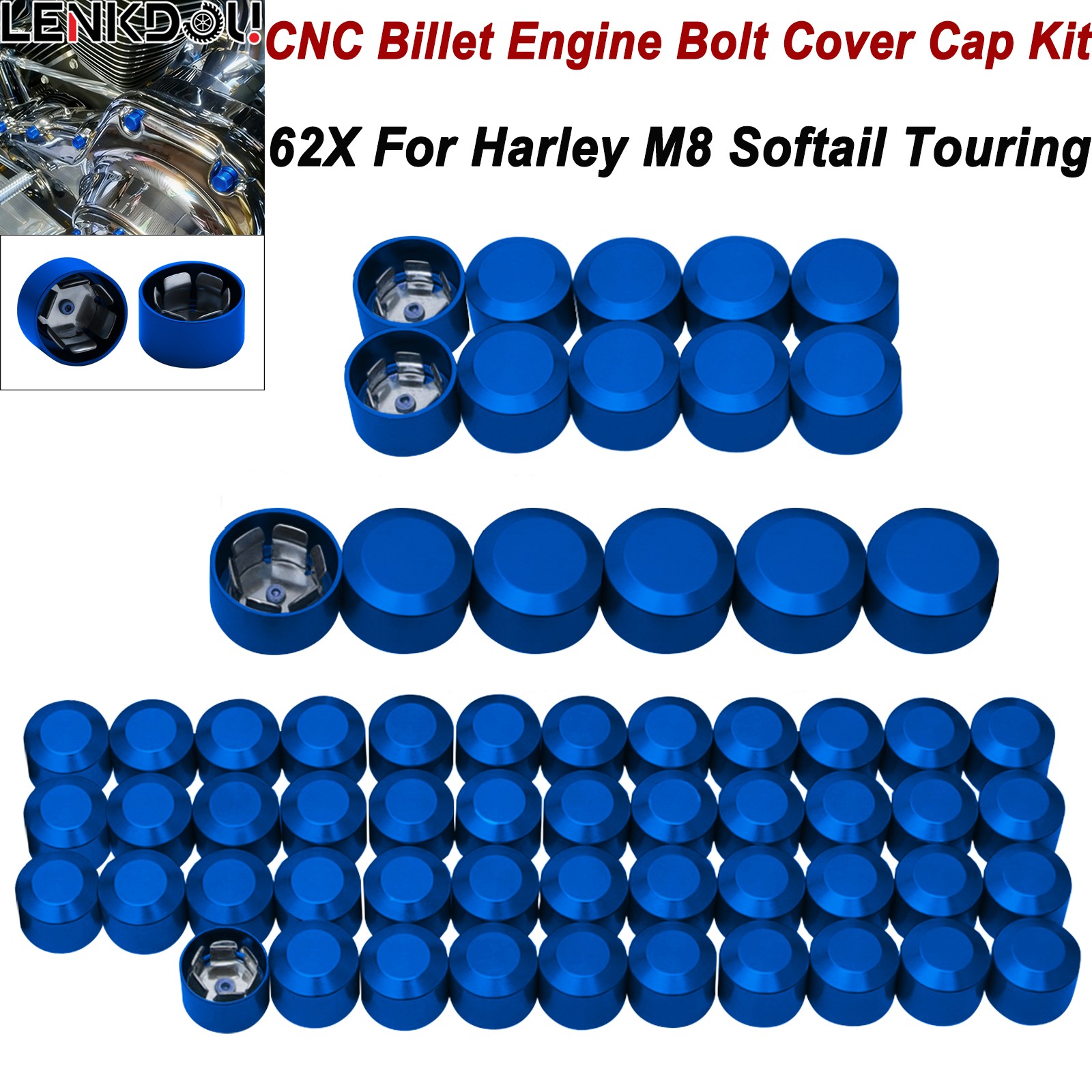 Blue Engine Bolt Cover Caps Kit For Harley M8 Touring Road King Street Glide 17+