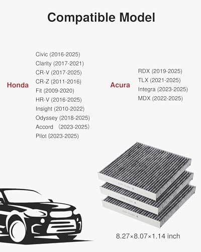 Pack Cabin Air Filter with Activated Carbon Replacement for CP182, CF11182, 3