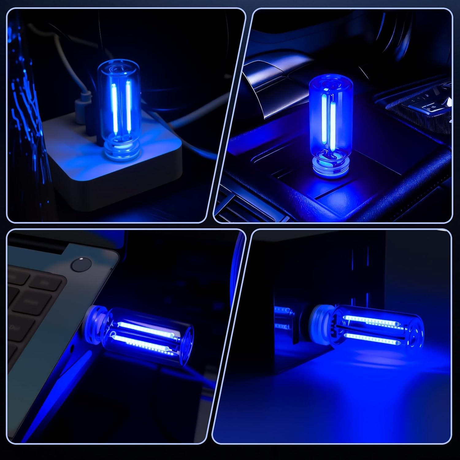 2Pcs USB Car LED Lighting, USB Touch Night Light (Blue,Red,Warm White)