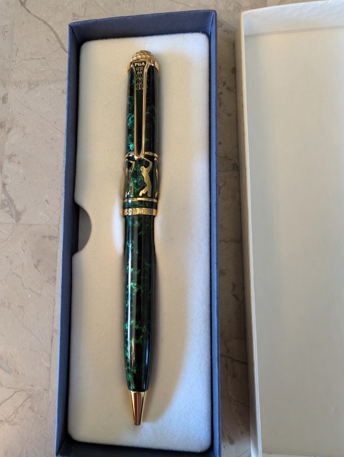 PGA TOUR Hunter Green Pen by Colbri of London Golf Ball Top Tee Pen Clip Golfers