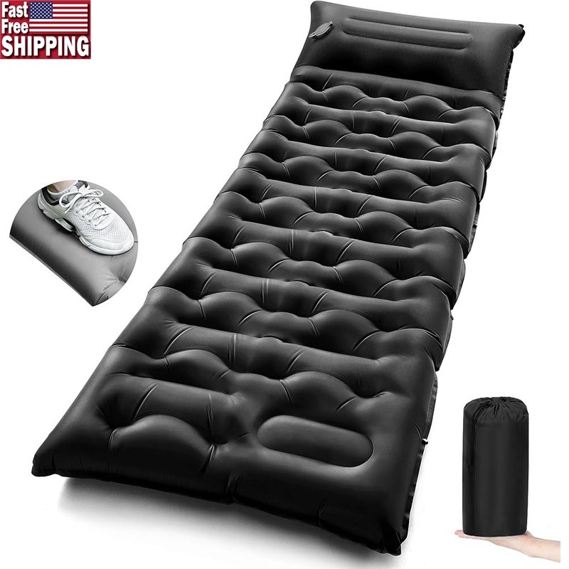 Extra Wide 5.9in Thick Self Inflating Camping Sleeping Pad W/ Foot Pump New