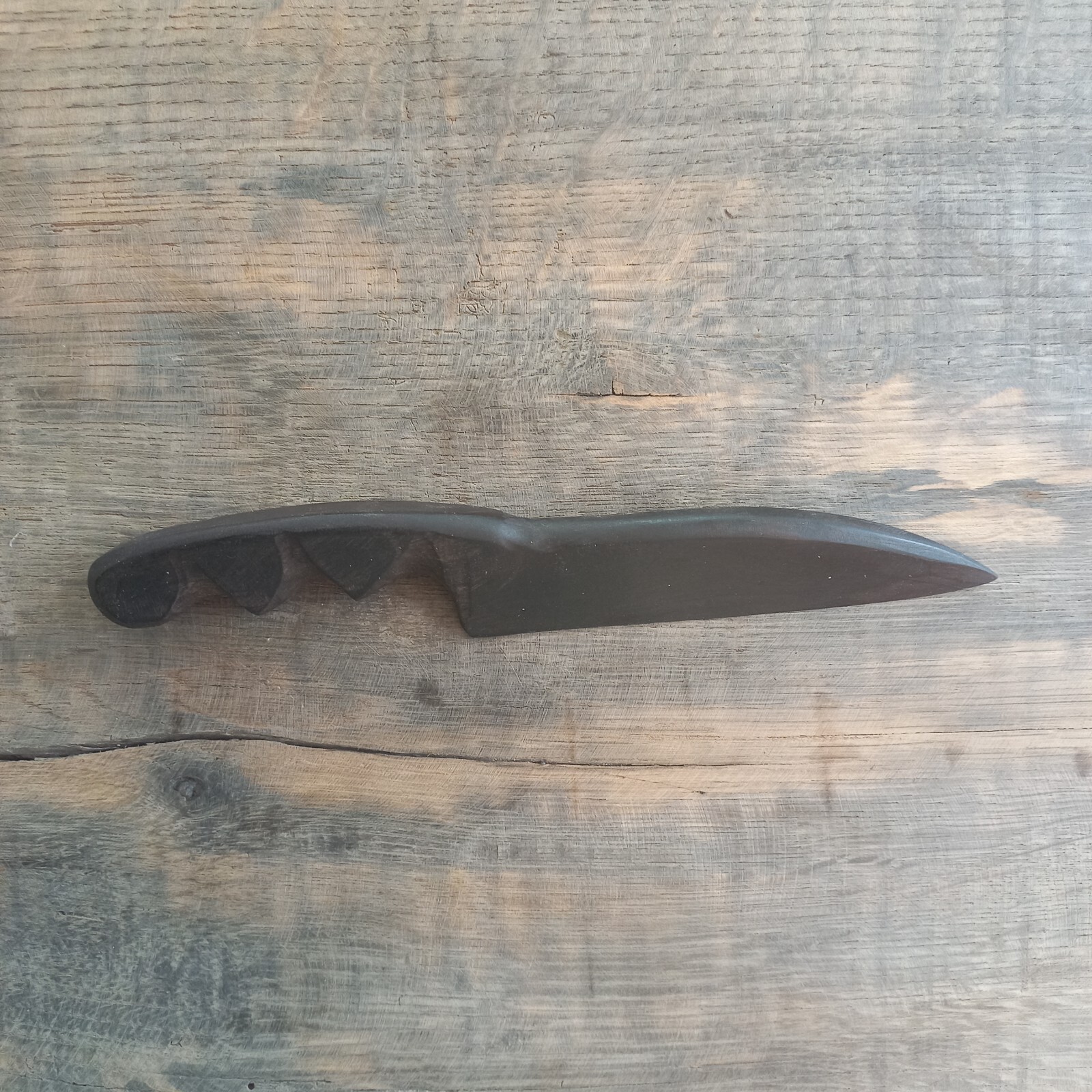 Ritual hand carved solid ebony black wood knife athame handmade in pagan style