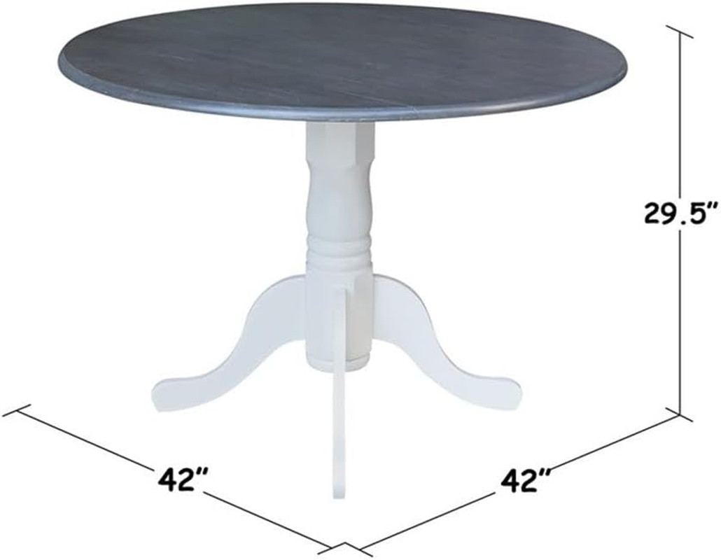 42 In. Wood Dining Table with 2 Madrid Ladderback Chairs in White/Heather Gray