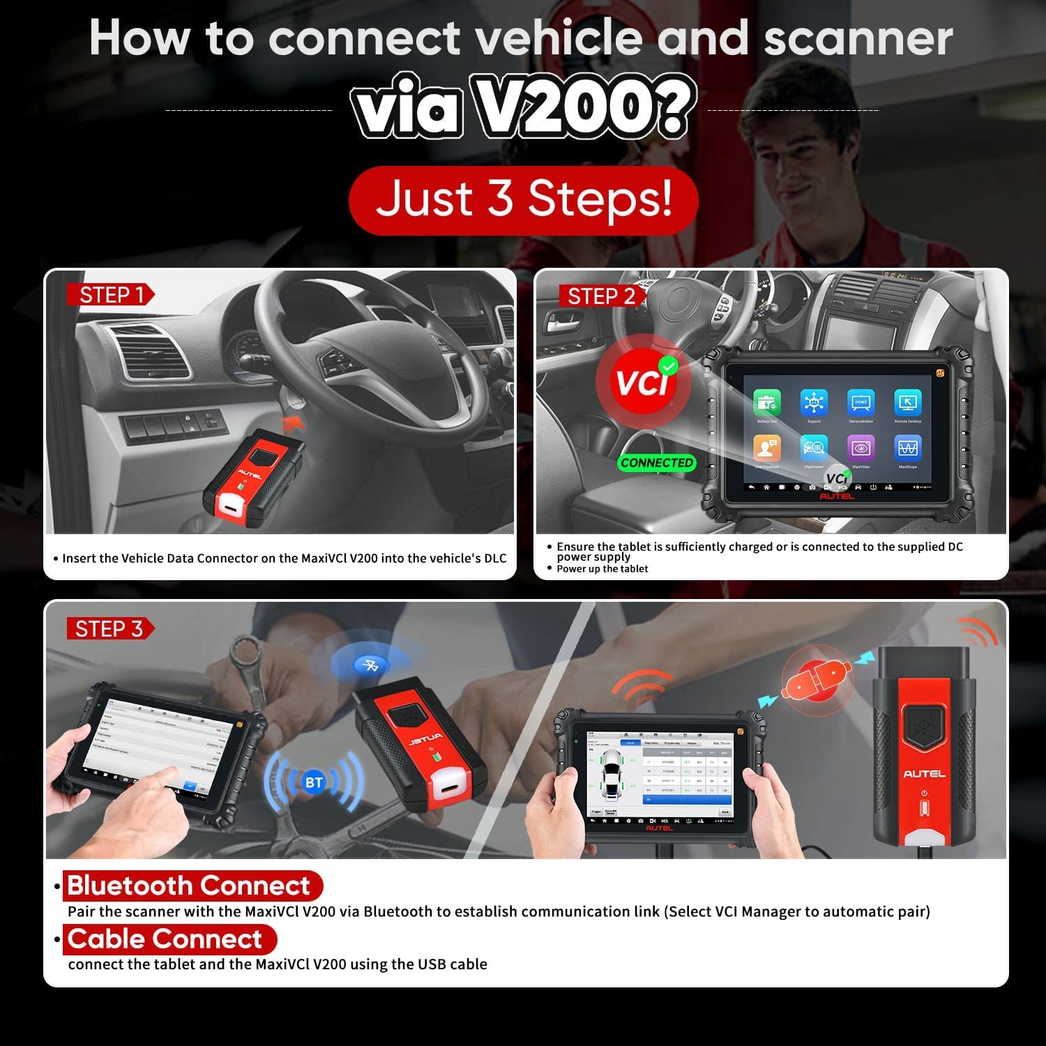 Autel MaxiVCI VCI V200 Bluetooth Diagnostic Interface For KM100 ITS600 MS906 Pro