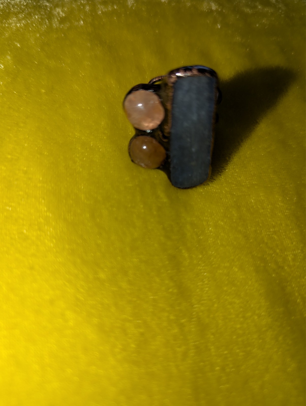 Abstract Peach and Blue Copper Ring 33mm X 21mm Adjustable Size
