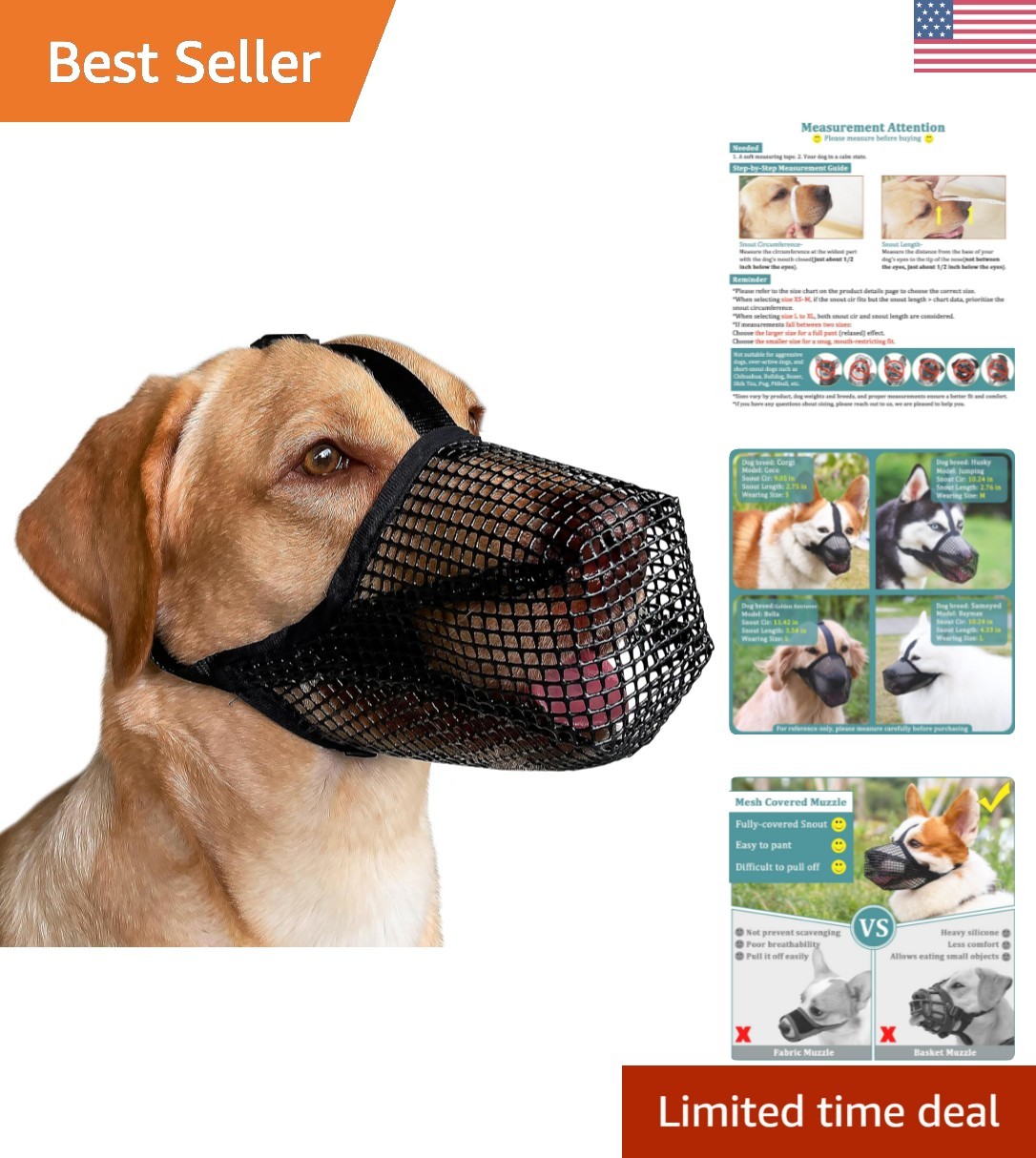 Patented Soft Mesh Dog Muzzle for XS Dogs - Breathable & Adjustable Safety Gear
