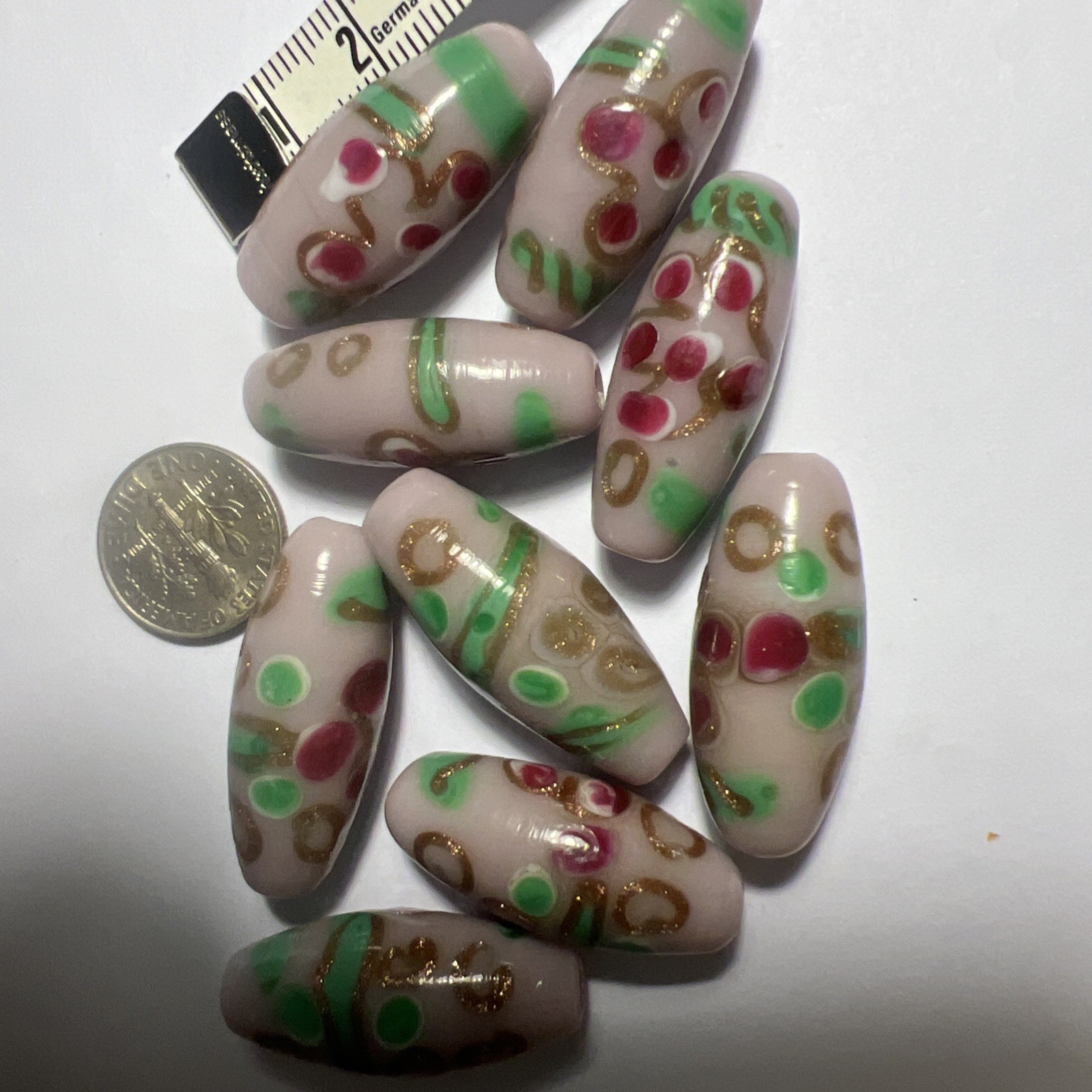 Hand Made India 1990s Large Glass Lampwork Focal Beads 9 Pieces Violet Purple
