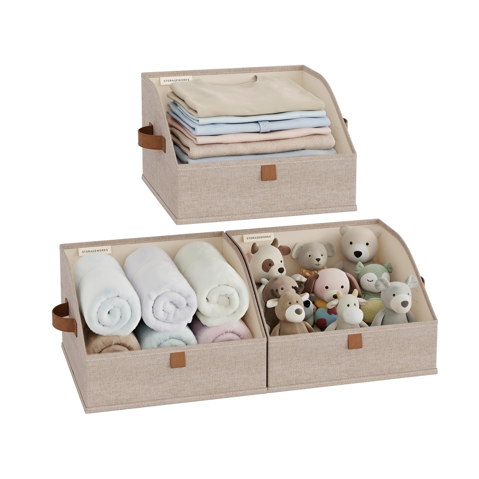3 PCS Closet Storage Bins Trapezoid Fabric Organizer Box Small Brown Beige