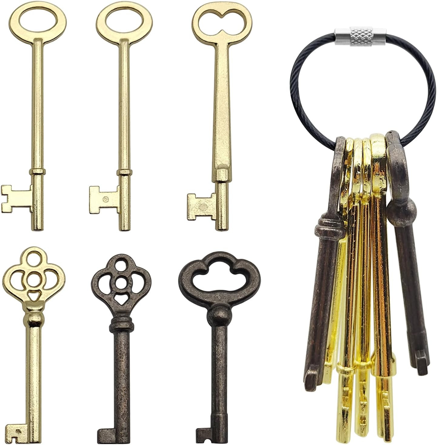 Skeleton Key Set, 6 Pcs Universal Hollow Barrel Skeleton Keys with Wire Rope Key
