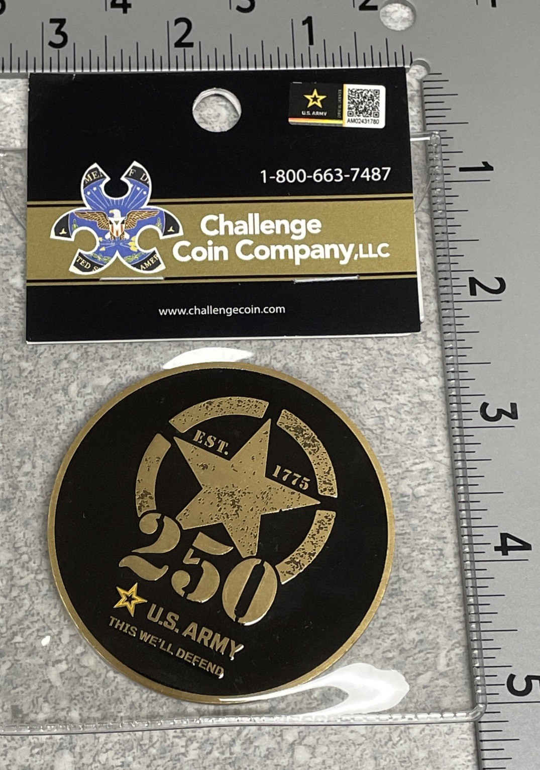 Coin 2.5 Inch US Army 250th Anniversary Round Challenge Coin- New