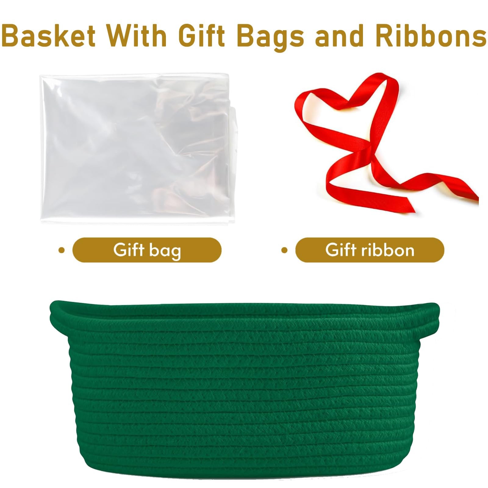 Poschnor Gift Basket with Gift Bags and Ribbons, Small Woven Rope Toy Storage...