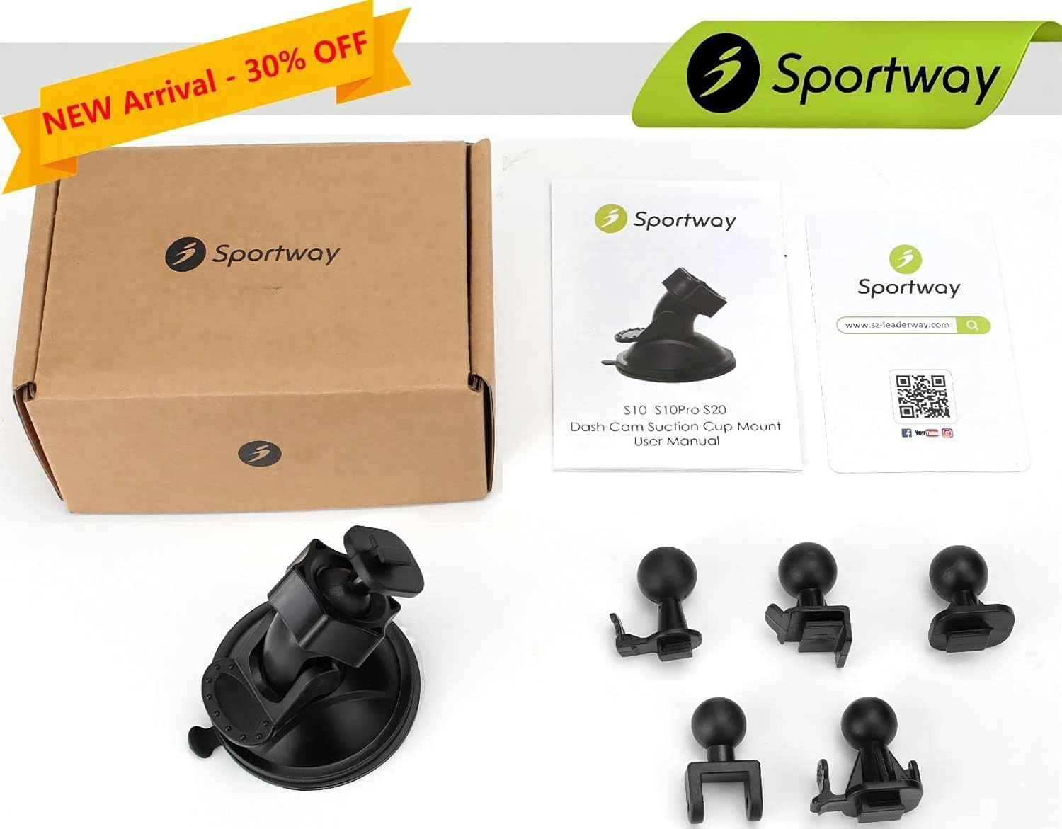 Universal Dash Cam Suction Cup Mount Holder with 6 Adapters 60