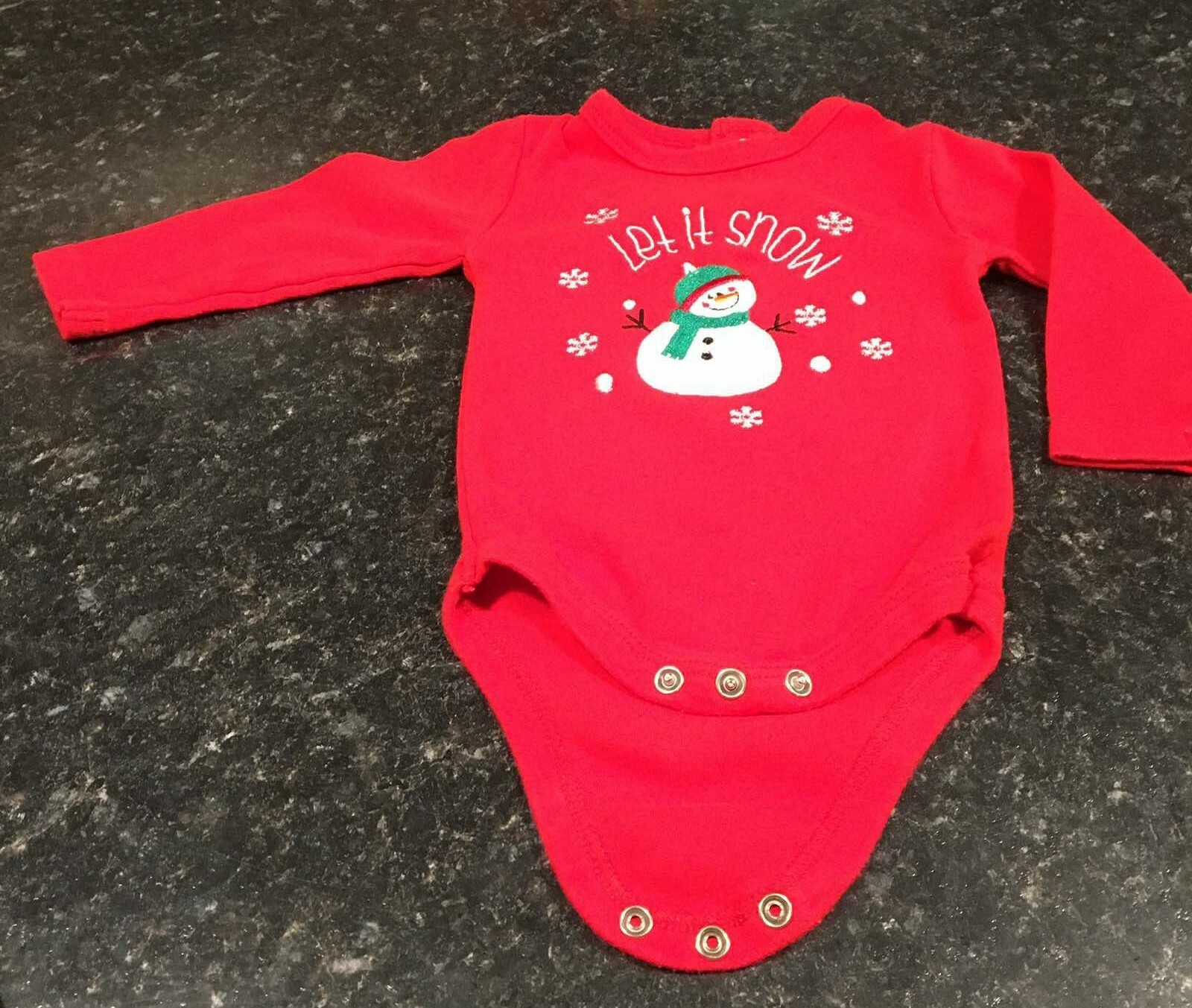 Babys Christmas Red "Let It Snow" Long Sleeve Vest 3-6 Months