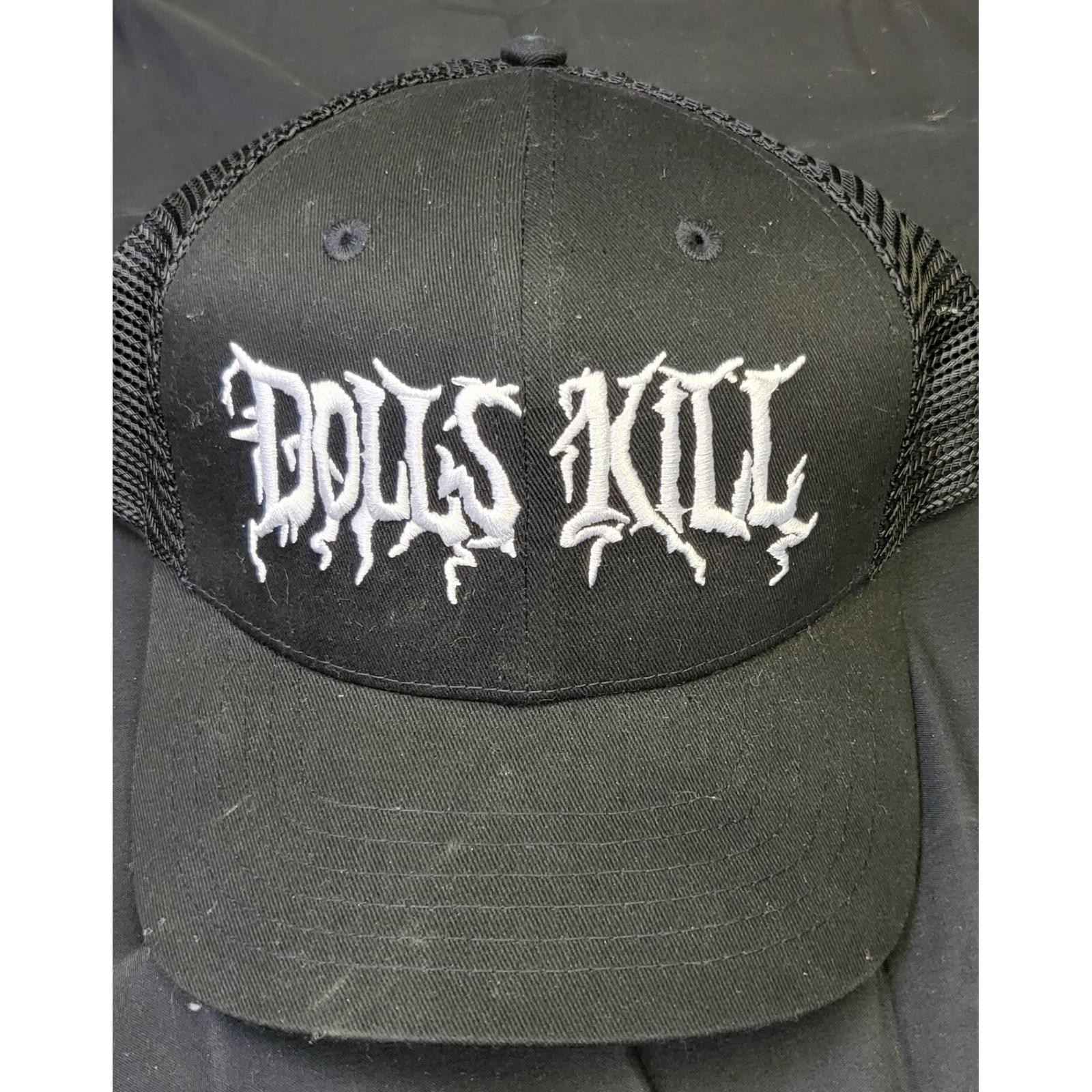 Dolls Kill Trucker Hat Embroidered Logo Snap Back Black Baseball Cap