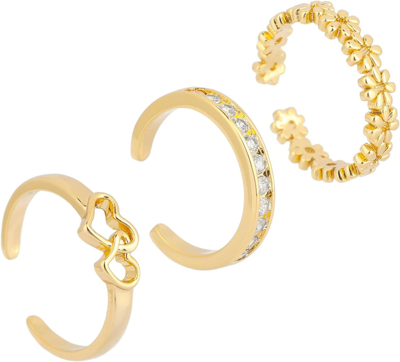 Mikovivi 3Pcs Toe Rings for Women, 3 Styles Non Tarnish Gold-Colored Adjustable