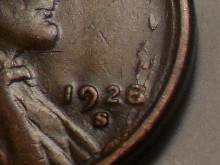 1928-S NICE "RARE!!  MINT-MADE LAMINATION" LINCOLN WHEAT ERROR - BETTER DATE!!!