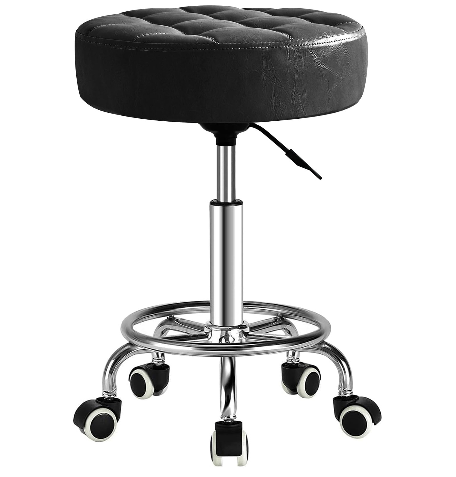 500lb Rolling Stool with Thickened Ultra Soft Padded Seat, 5-mins Easy Assemb...