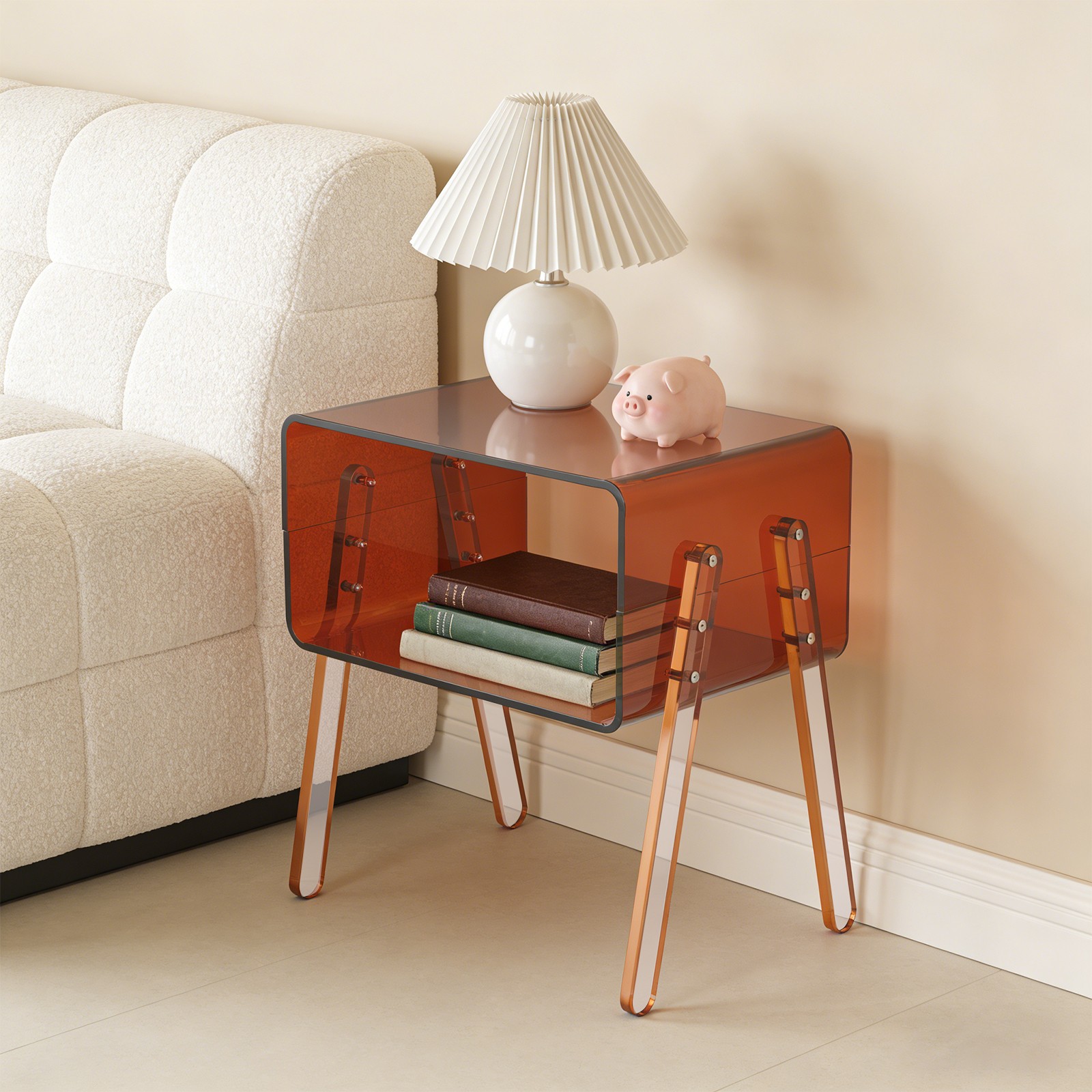 Brown Rectangular Side End Table/Night Stand Acrylic Side Table 40*30*43.2cm