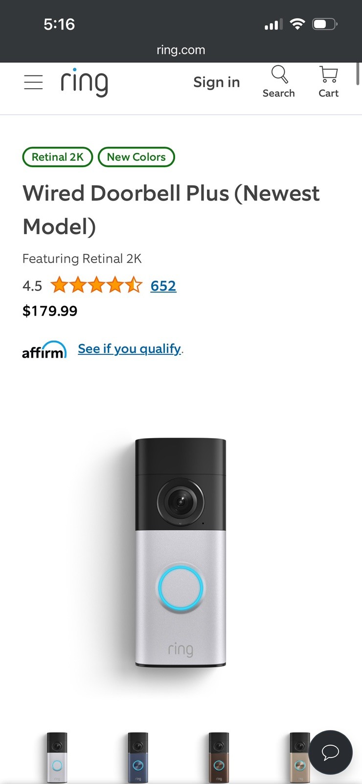 Ring Wired Doorbell Plus (2nd Gen) -2K Retinal Vision /3D Motion /Nickel Silver