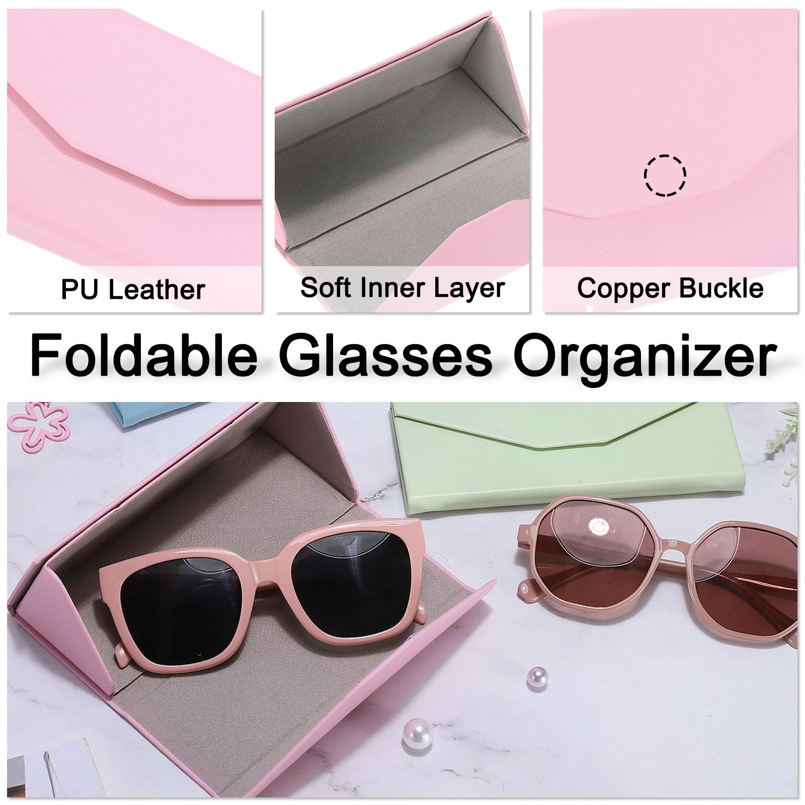 Foldable Glasses Case, Triangle Magnetic Sunglasses Case, Blue
