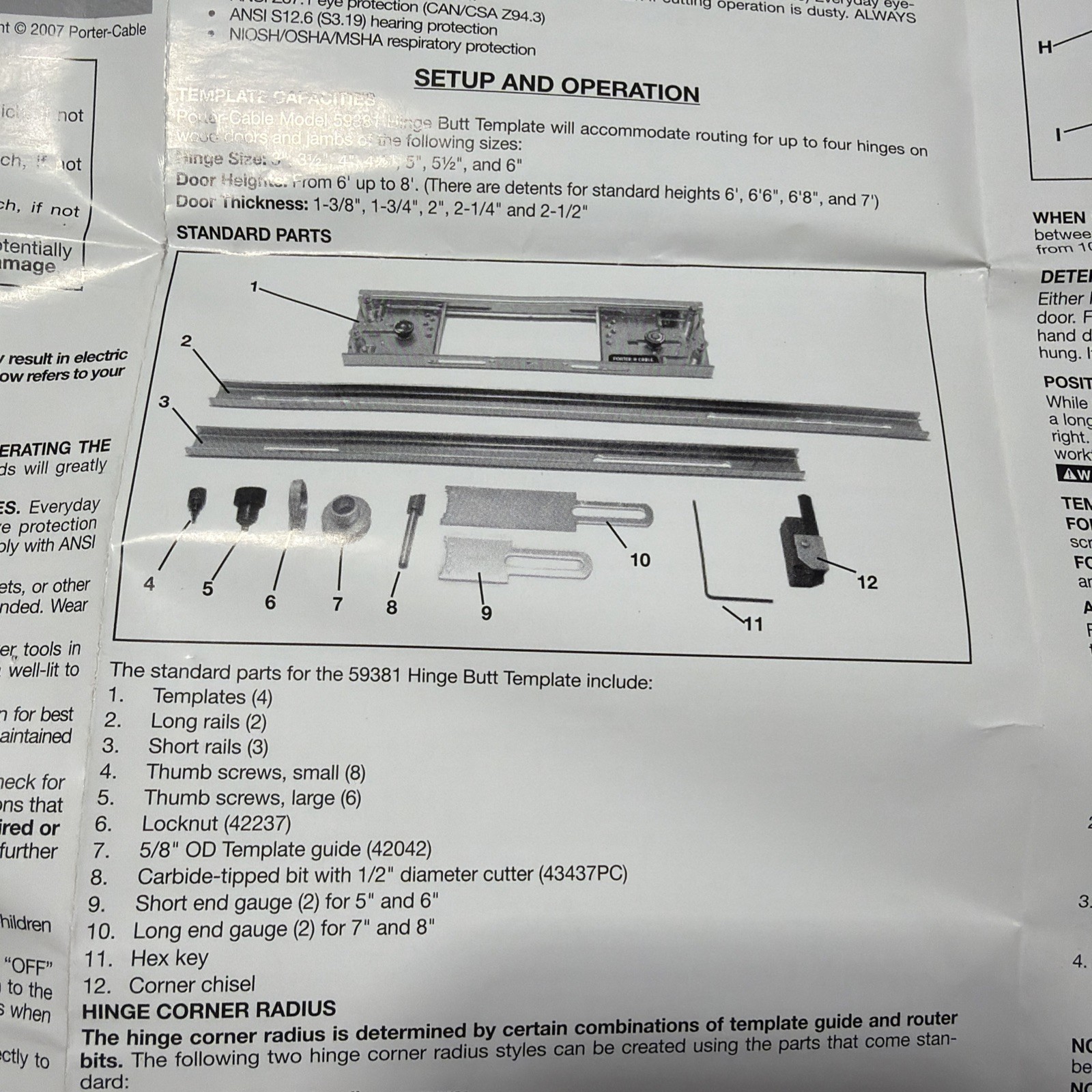 PORTER CABLE 59381 HINGE BUTT TEMPLATE KIT Incomplete Missing Lock nut & Guide