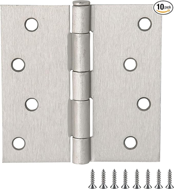 Bisagras para puertas interiores 10 piezas, 4"x4", acero, esquina cuadrada, acab