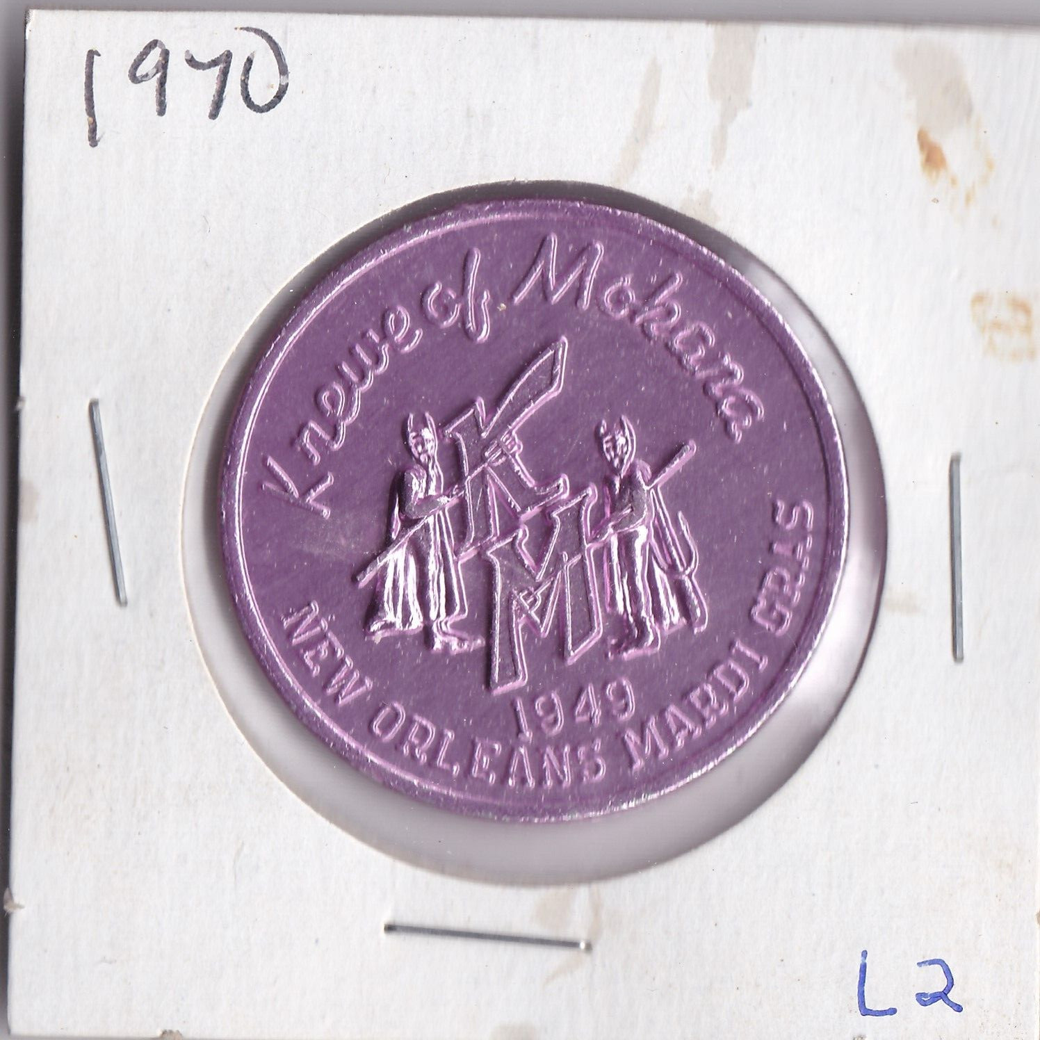 1970 Mardi Gras ALUMINUM  DOUBLOON  KREWE of MOKANA  NEW ORLEANS  (Lt Pink L2)