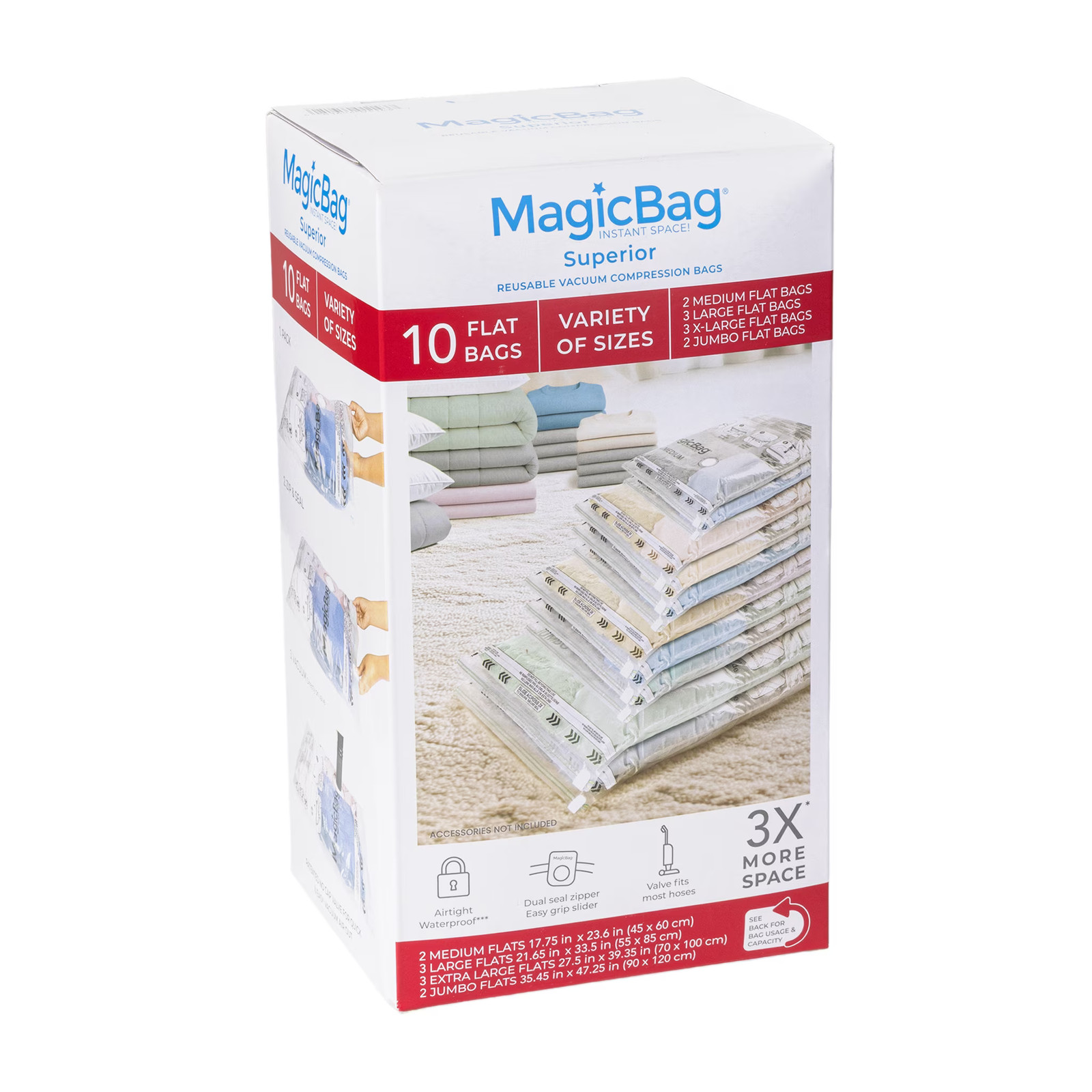 Variety Pack Vacuum Storage Bags, 10 Pack Flat Compression Bags for Clothing &