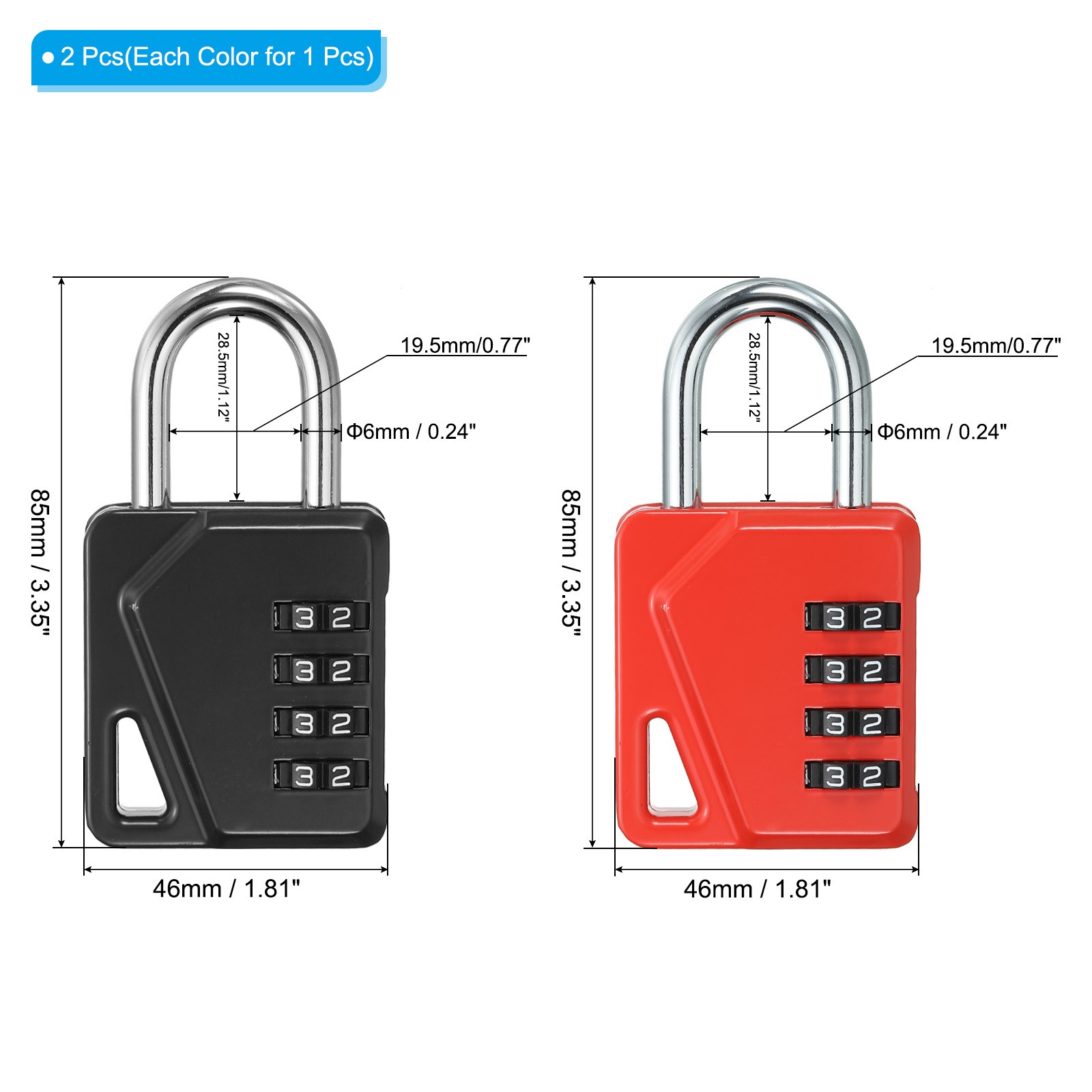 4 Digit Combination Padlock, Zinc Alloy Resettable Combination Lock Black Red