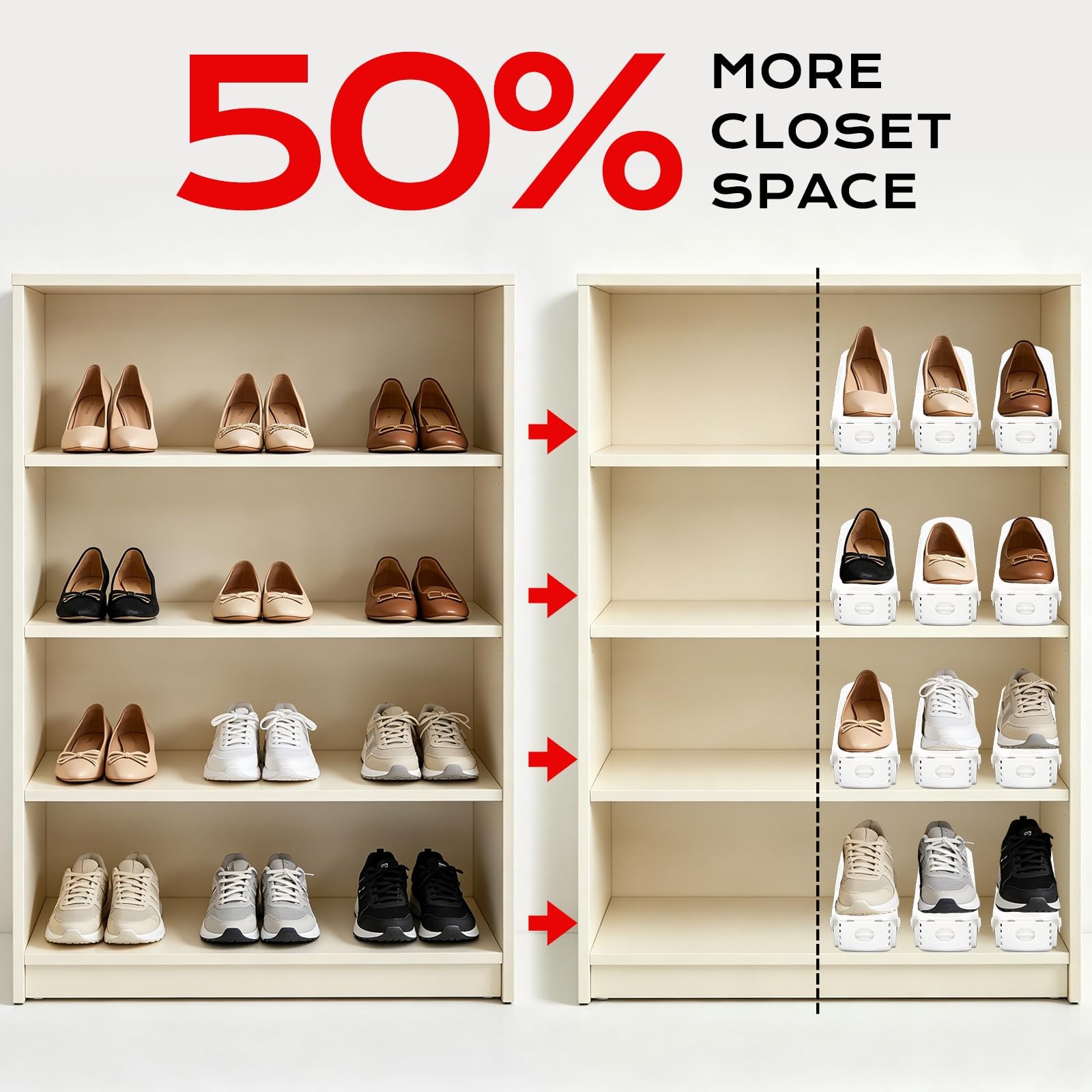 20 Pcs White Shoe Slots Organizer Space Saving Stackers