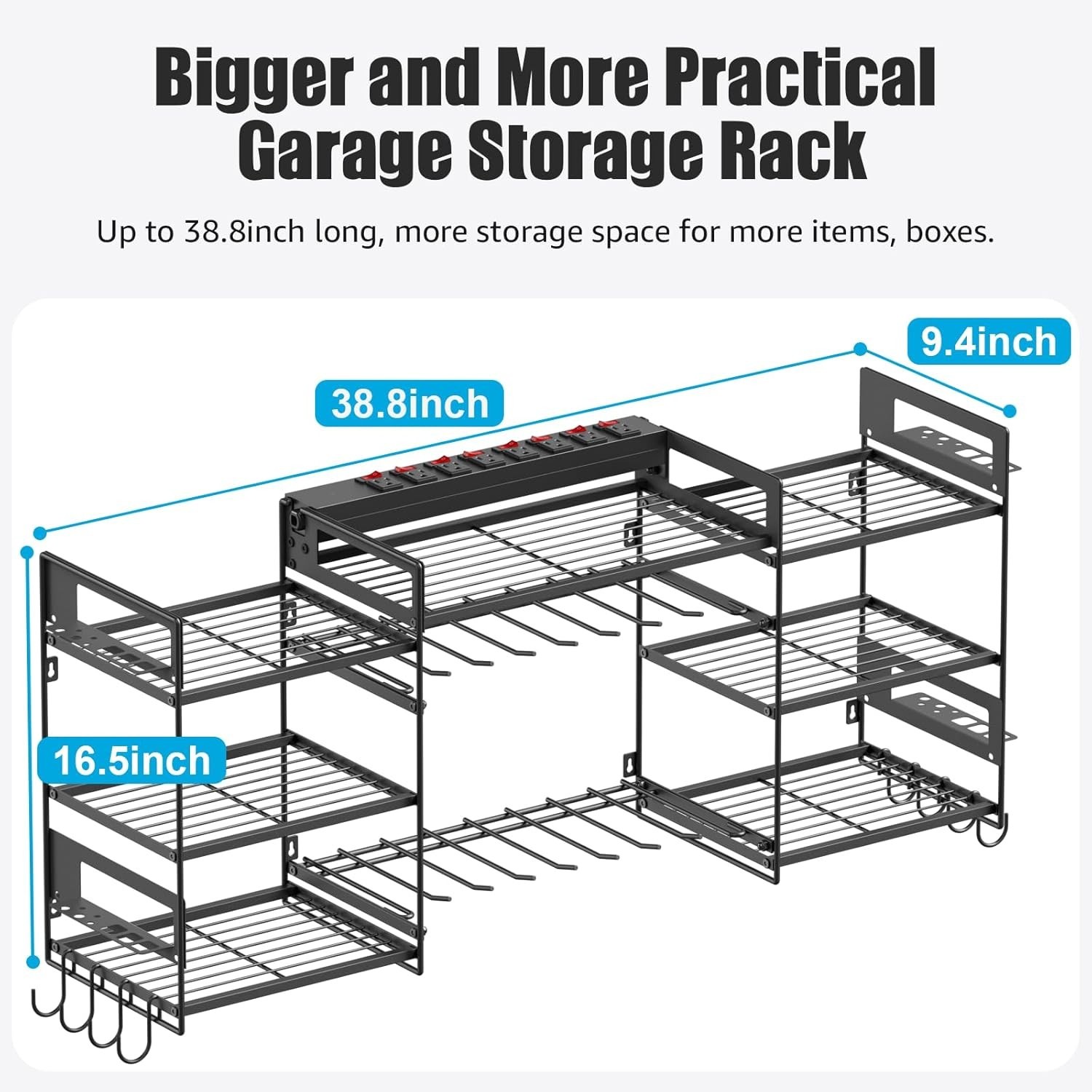 Black Power Tool Organizer Wall Mount, Large Tools and Battery Storage Rack C...
