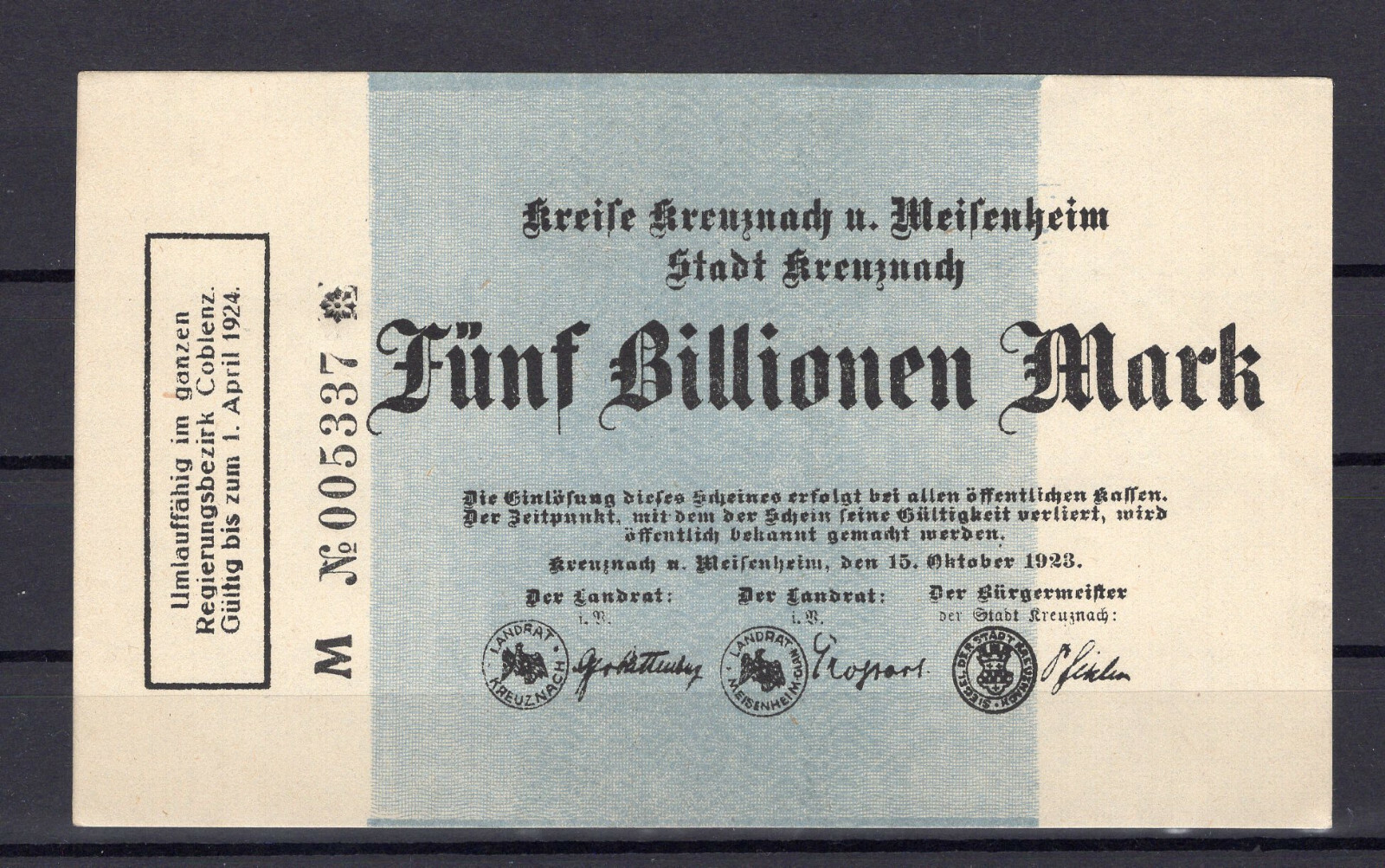 Kreuznach And Meisenheim 5 Trillion Mark 2/12993