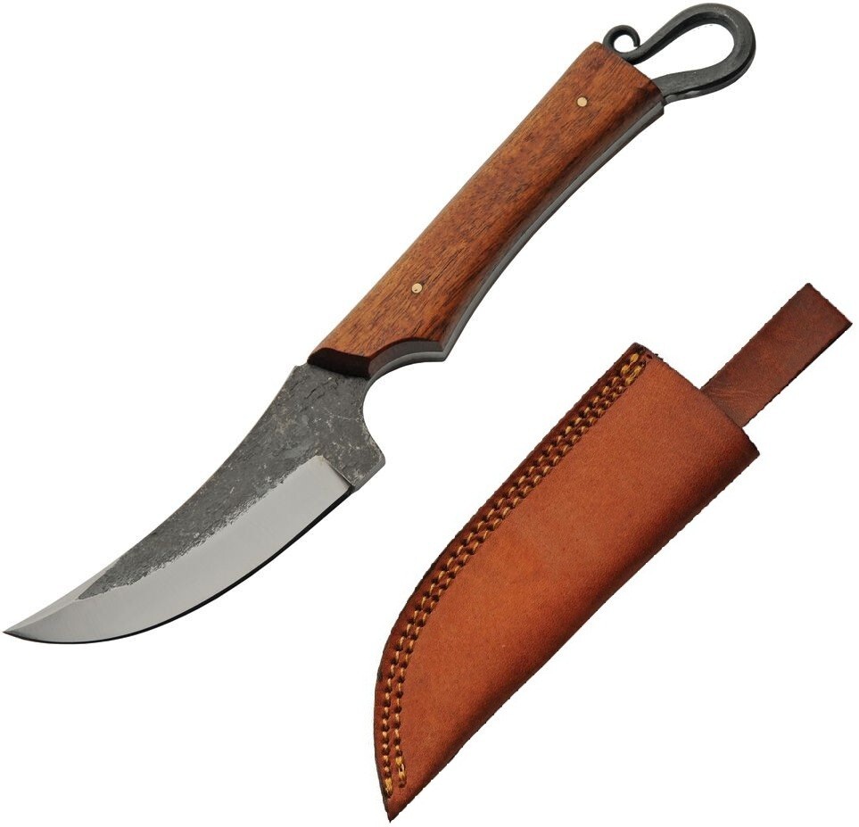Pitch Fixed Knife 4" Forged 1045 Carbon Steel Skinner Blade Brown Wood Handle