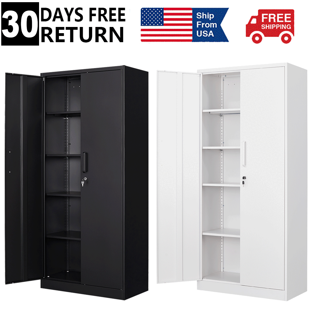 Metal Storage Cabinet with 4 Adjustable Shelves 2 Locking Door for Home Garage