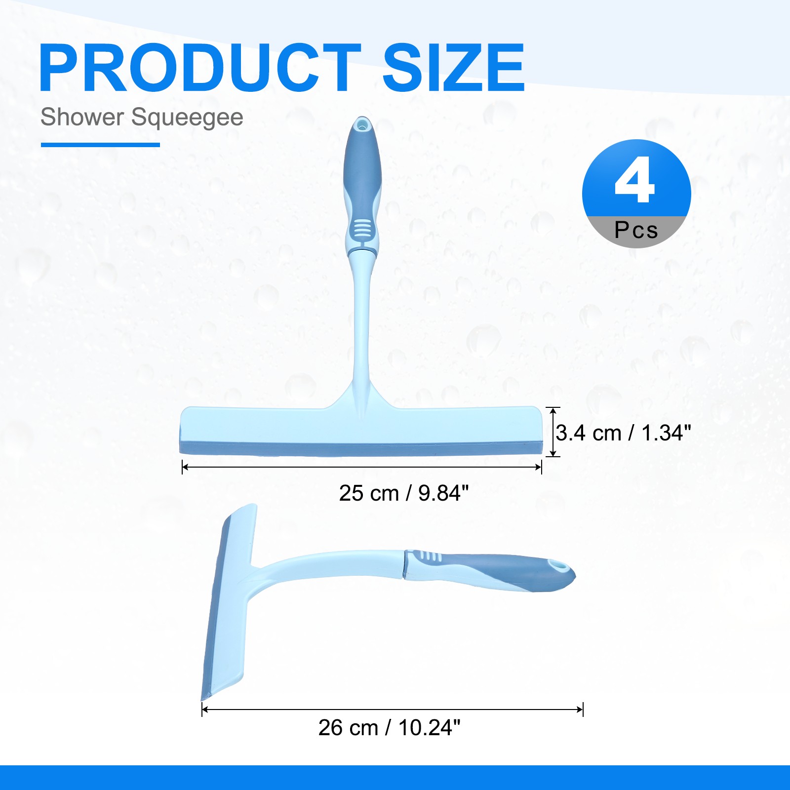 4 Pack 10 Inch Shower Squeegee for Glass Doors & Mirrors, Blue