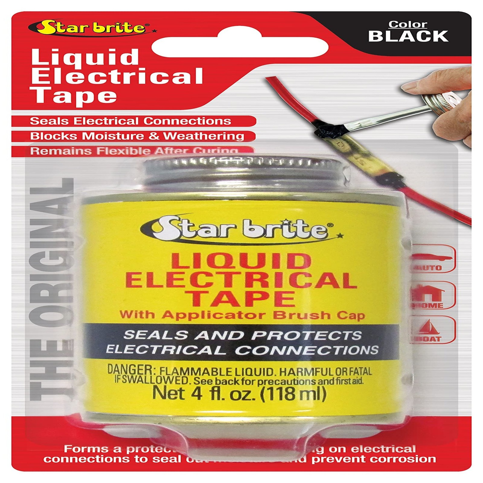 Black liquid sealant for wires and cables with applicator brush