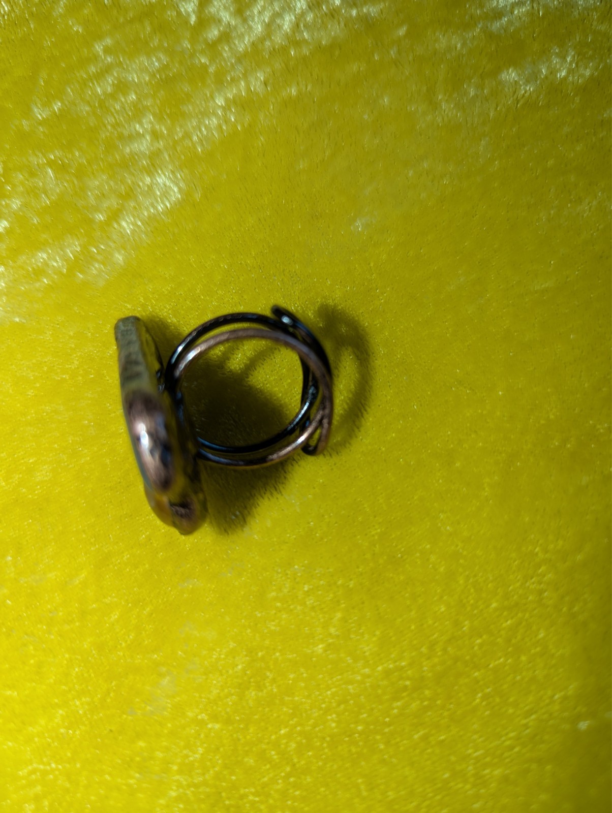 Abstract Peach and Blue Copper Ring 33mm X 21mm Adjustable Size